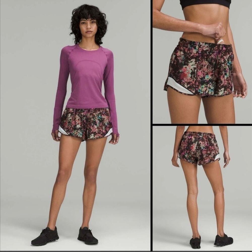 Lululemon 4 Hotty Hot Short Utopia Multi Floral Mesh Blue Purple! Beautiful!